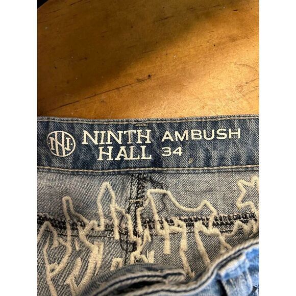 Ninth Hall Ambush Jeans Stone Wash Baggy Graffiti Embroidered Size 34 (8805) - Picture 5 of 9